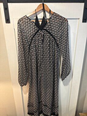 À La Plage Geometric Print Halter Maxi Dress with Tassel Hem – Size Medium